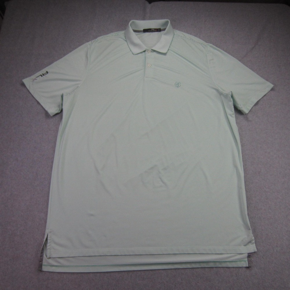 RLX Ralph Lauren Shirt Mens XL Green Striped Performance Golf‎ Polo Stretch